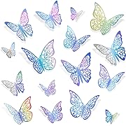 Photo 1 of 3D Butterfly Wall Decor, HKFUON 3 Sizes, 2 Styles Removable Paper Butterfly Wall Stickers