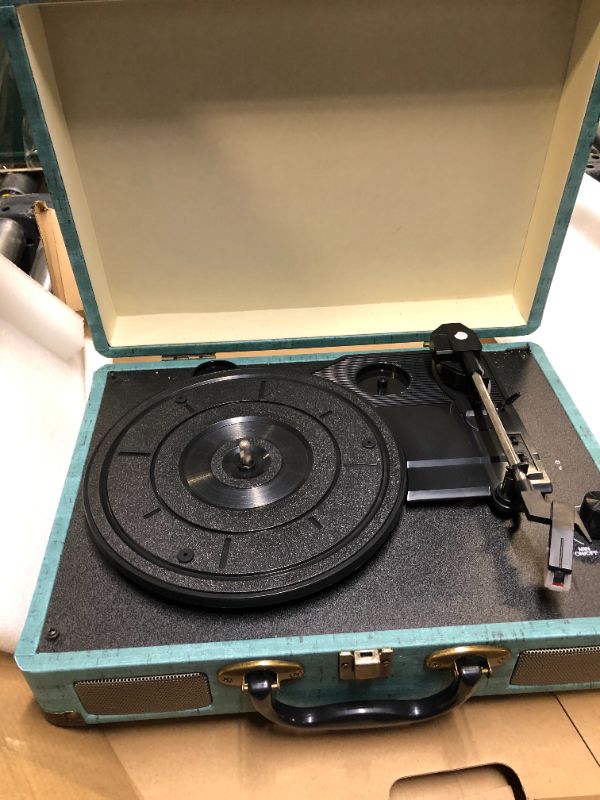 Photo 1 of Vinyl Record Player 3-Speed Bluetooth Suitcase Portable Belt-Driven Record Player with Built-in Speakers RCA Line Out AUX in Headphone Jack Vintage Turntable