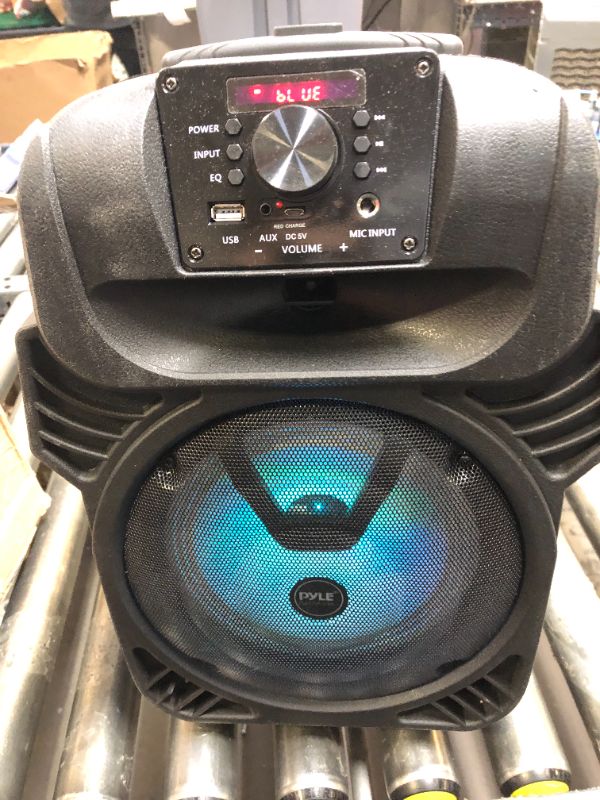 Photo 2 of Pyle 400W Portable Bluetooth PA Loudspeaker - 8” Subwoofer System, 4 Ohm/55-20kHz, USB/MP3/FM Radio/ ¼ Mic Inputs, Multi-Color LED Lights, Built-in Rechargeable Battery w/ Remote Control -PPHP844B