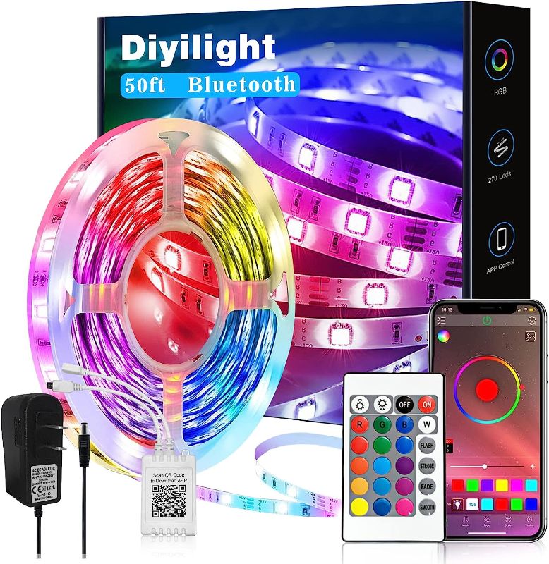 Photo 1 of Diyilight Led Strip Lights 50 ft Smart Light Strips with App Control Remote, 5050 RGB Led Lights for Bedroom, Music Sync Color Changing Lights for Room Party
