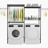 Photo 1 of  Ulif Over The Washer and Dryer Storage Shelf, Laundry Room Drying Rack, 3 Tier Adjustable Height Shelving Bathroom Space Saving Rack with Wire Basket and 2 Hooks, 57.8" L x 13.4" D x 76.7" H, White White Medium: 57.8"L x 13.4"D x 76.7"H