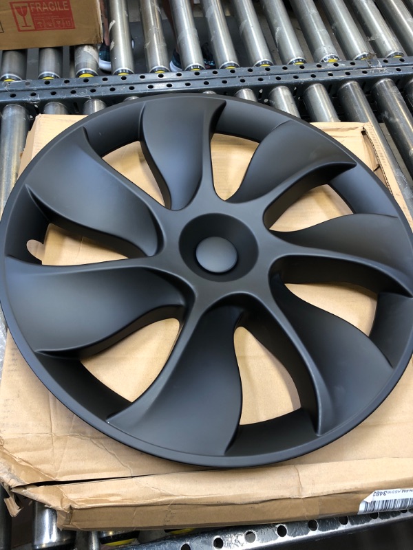 Photo 2 of 1 pack KAVANIC Wheel Cover Hubcap 19 Inch Matte Black Support Logo Symmetry Design (1 PCS) Blade Style 2020-2023 Fits Tesla Model Y Gemini Wheel Cover Replacement
