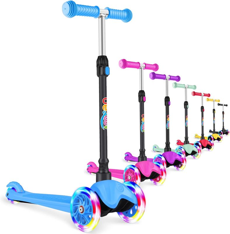 Photo 1 of BELEEV A1 Scooter for Kids Ages 2-6, 3 Wheel Scooter for Toddlers Girls Boys, PU Light-Up Wheels, 4 Adjustable Height, Lean to Steer, Non-Slip Deck, Three Wheel Kick Push Scooter for Children
