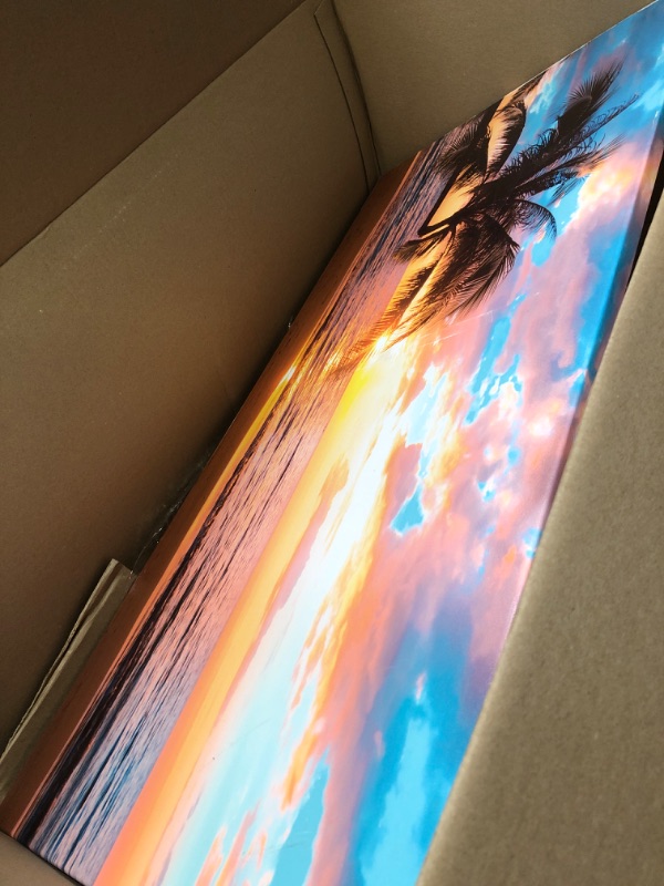 Photo 2 of Beach Canvas Wall Art,Landscape Canvas Wall Art, Sunset On Ocean,Ocean Beach Picture, Palm Tree Nature Landscape Abstract Wall Art for Living Room, Bedroom, Kitchen, Bathroom, Wall Decor, 20x40inch Ocean Beach 20x40inch