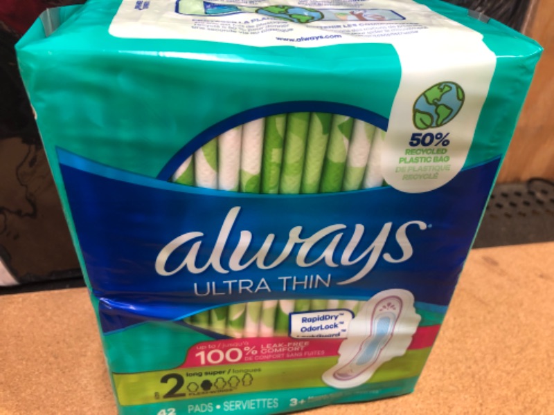 Photo 2 of Always Ultra Thin, Feminine Pads For Women, Size 2 Long Super Absorbency, With Wings, Unscented, 42 Count  (Pack of 1)