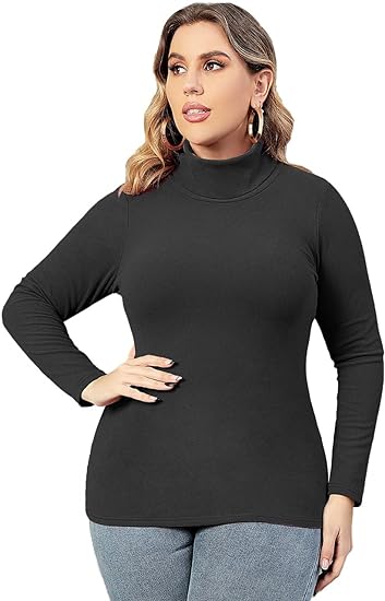 Photo 1 of 22PLUS---Aksbgg Plus Size Tops for Women Mock Turtleneck Long Sleeve Thermal Underwear Pullover Sweaters Casual Stretch Layer Shirts
