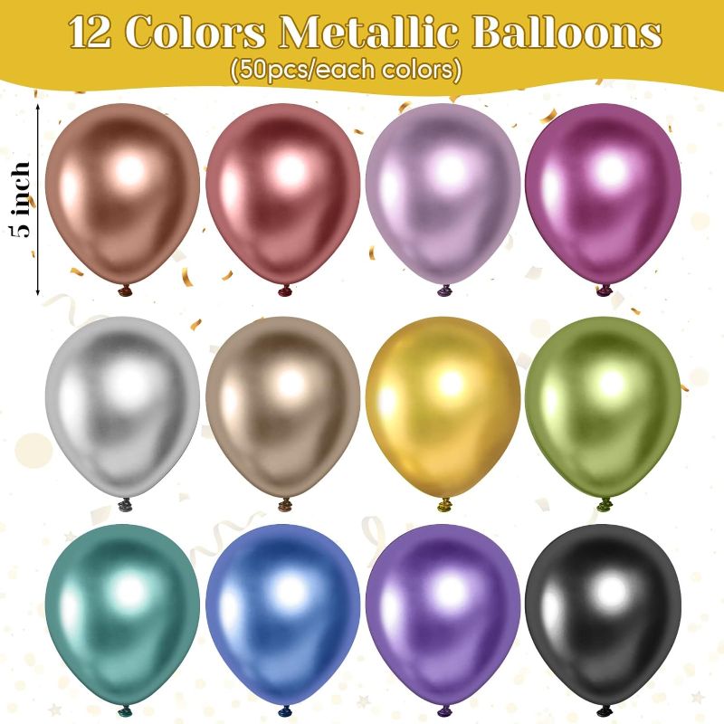 Photo 1 of 600 Pcs Metallic Balloons 5 Inch Thick Chrome Balloons Metallic Latex Balloons Colorful Party Balloons for Birthday Wedding Baby Shower Anniversary Festival Arch Garland Decoration (12 Colors)
