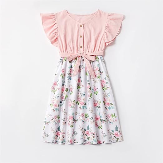 Photo 1 of 1pc---Matching Dresses Pink Floral Printed Mom Dress 