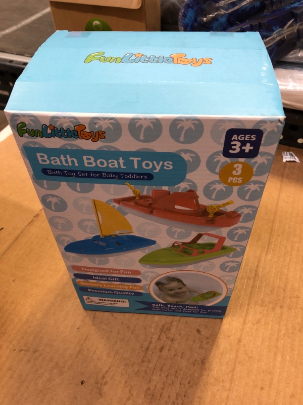 Photo 2 of 3 PCS Bath Boat Toy Yacht Pool Toy Speed Boat Sailing Boat, Floating Toy Boats for Bathtub Bath Toy Set for Baby Toddlers, Birthday Gift for Kids