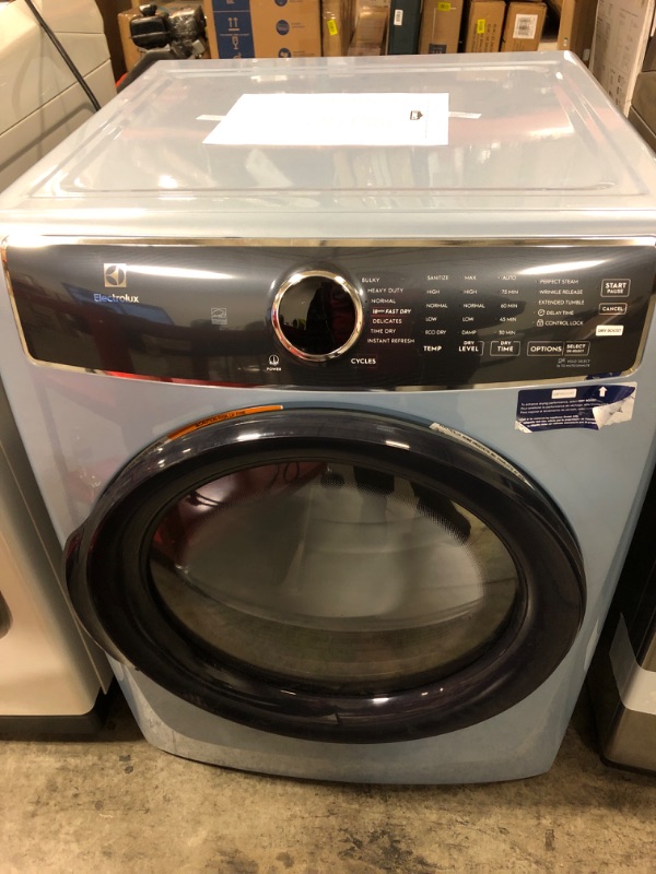 Photo 1 of aealectrolux 8 cu.ft. Electric Dryer vented Front Load Perfect Steam Dryer with Instant Refresh in Glacier Blue
