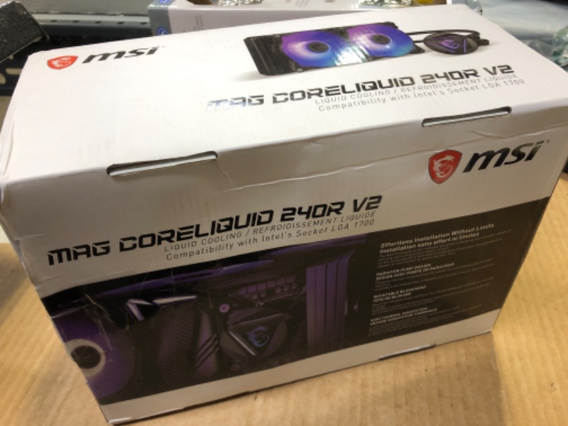 Photo 3 of MSI MAG Series CORELIQUID 240R, aRGB CPU Liquid Cooler (AIO): Rotatable Blockhead Design, 240mm Radiator, Dual 120mm aRGB PWM Fans
