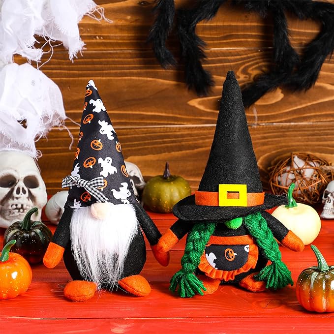 Photo 1 of 2 Pieces Halloween Gnomes Plush Decor, Vintage Halloween Swedish Doll, Halloween Handmade Ornaments Halloween Tomte Scandinavian Fall Gnomes Decor Plush Table for Home (Classic Style)
