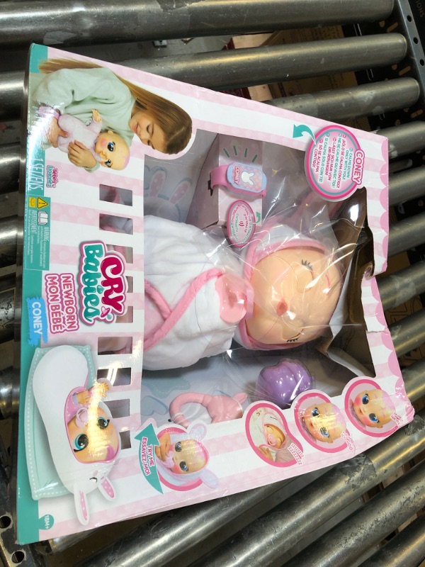 Photo 2 of Cry Babies Newborn Coney - Interactive Baby Doll with 20+ Baby Sounds, Girls & Kids Age 18M and Up--Packaging is damage