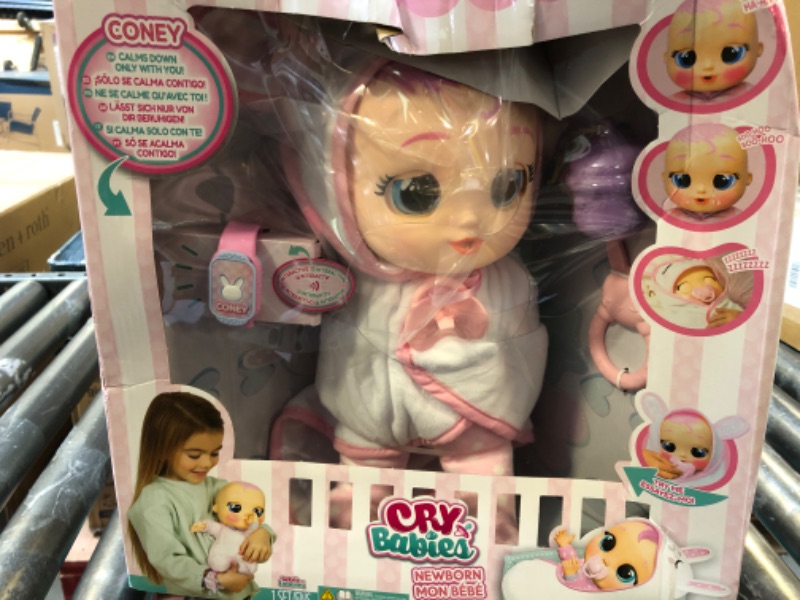 Photo 3 of Cry Babies Newborn Coney - Interactive Baby Doll with 20+ Baby Sounds, Girls & Kids Age 18M and Up--Packaging is damage