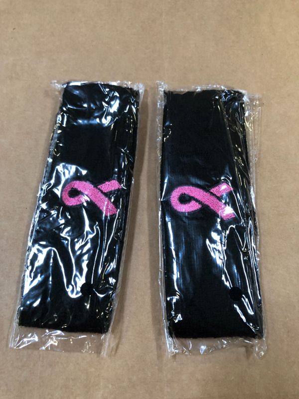 Photo 2 of 2 Pieces Breast Cancer Awareness Sweatband for Women Pink Ribbon Headbands Sports Pink Ribbon Sweatbands for Breast Cancer Awareness Month
