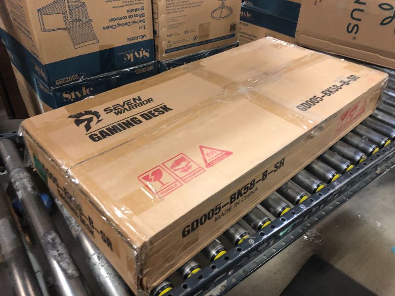 Photo 1 of SEVEN WARRIOR Gaming Desk 58” with LED Strip & Power Outlets, L-Shaped Computer Corner Desk Carbon Fiber Surface with Monitor Stand, Ergonomic Gamer Table with Cup Holder, Headphone Hook, Black 58 INCH