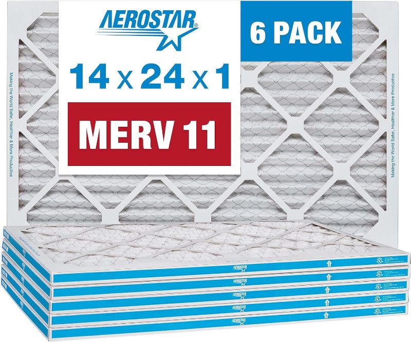 Photo 1 of Aerostar 14x24x1 MERV 11 Pleated Air Filter, 6 Pack (Actual Size: 13 3/4"x 23 3/4" x 3/4")
