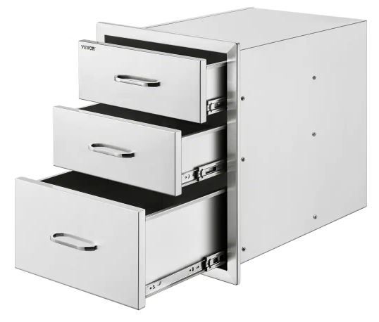Photo 1 of 18 in. W x 23.2 in. H x 23.1 in. D Outdoor Kitchen Stainless Steel Triple BBQ Access Drawers with Chrome Handle
