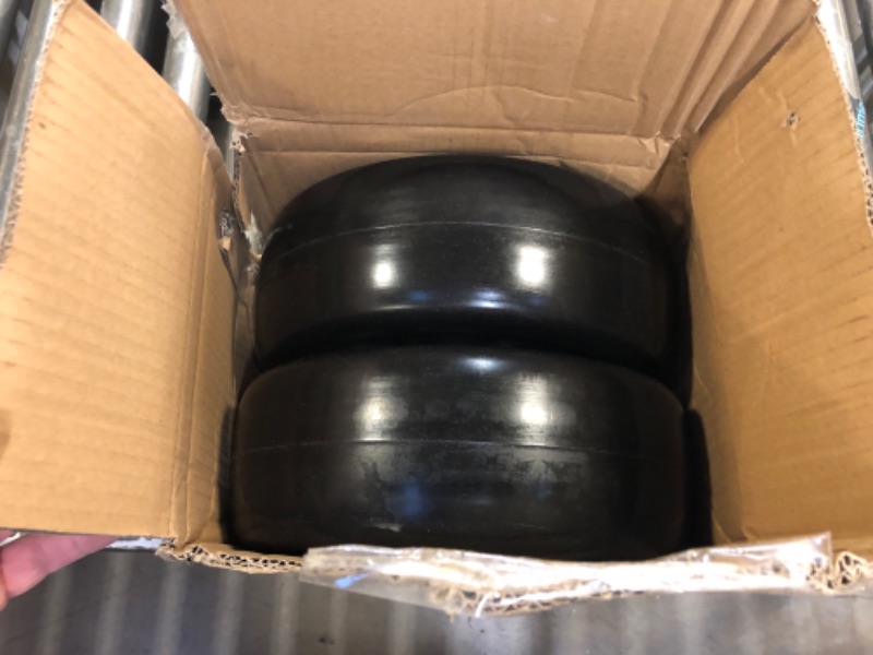 Photo 2 of 2 PCS 11x4.00-5" Flat Free Lawn Mower Tire on Wheel, 3/4" or 5/8" Bushing, 3.4"-4"-4.5-5" Centered Hub, Universal Fit Smooth Tread Tire for Zero Turn Lawn Mowers, with Universal Adapter Kit
