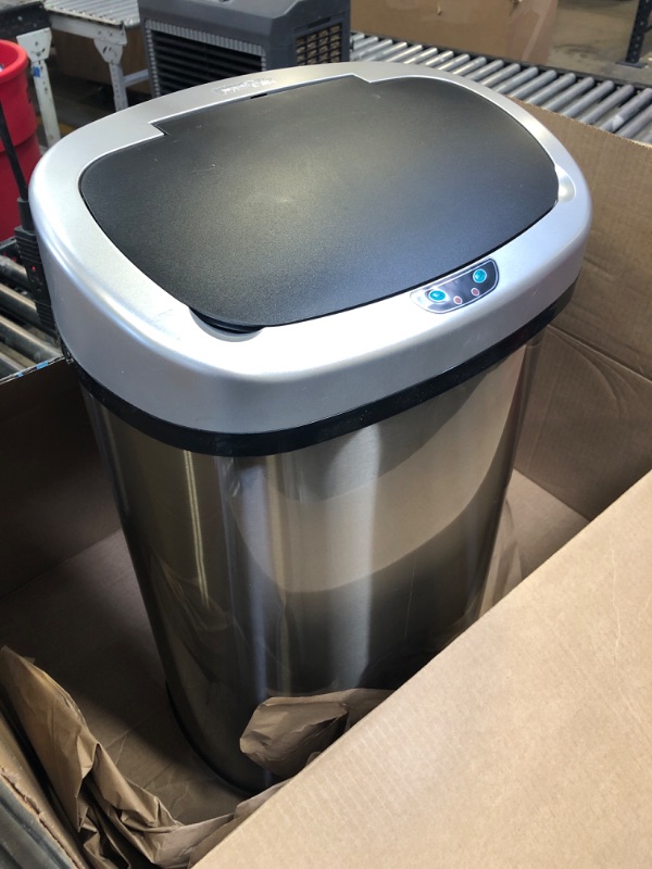 Photo 2 of **AUTO OPEN FUNCTION DOES NOT WORK** 13 Gallon Sensor Trash Can with Wheels and Odor Control System, Stainless Steel, Oval Shape Automatic Kitchen and Office Garbage Bin