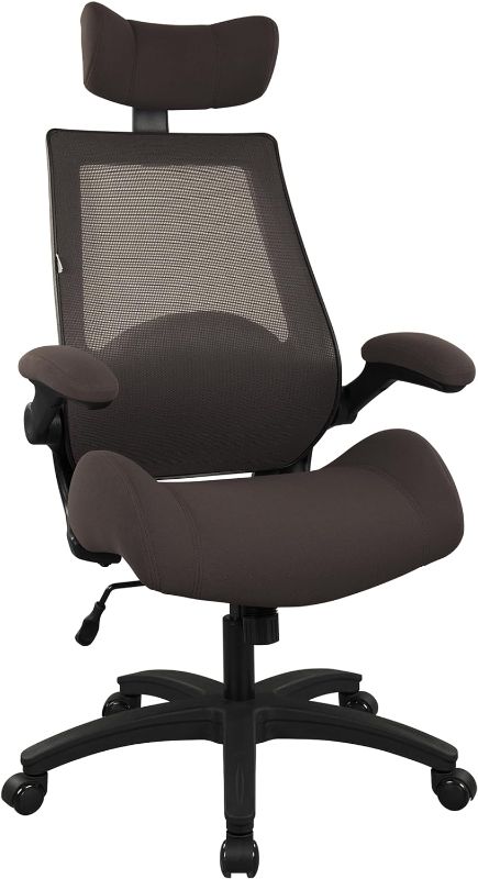 Photo 1 of BOLISS Ergonomic Office Computer Mesh Desk Chair with Thickened Cushion Waist Support and Adjustable Headrest Flip Arm, Suitable for Home and Office 400 lbs - Brown
