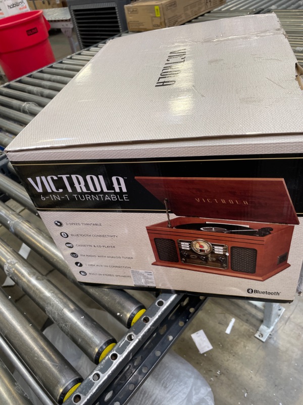 Photo 1 of Victrola Nostalgic 6-in-1 Bluetooth Record Player & Multimedia Center with Built-in Speakers - 3-Speed Turntable, CD & Cassette Player, FM Radio | Wireless Music Streaming | Mahogany Mahogany Entertainment Center