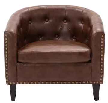 Photo 1 of 28.3 in. W Dark Brown PU Leather Barrel Club Chairs for Living Room Bedroom
