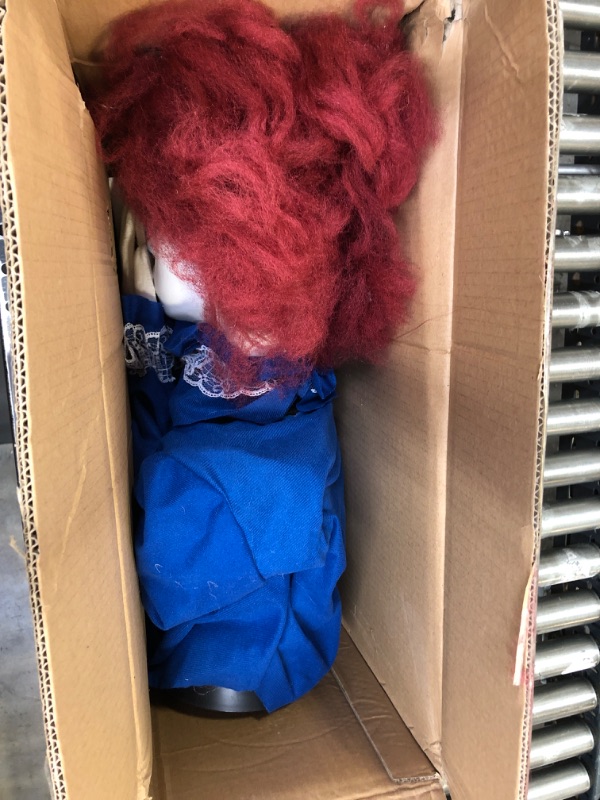 Photo 2 of Haunted Hill Farm 27-in. Pop-Up Animatronic Haunted Doll | Indoor/Outdoor Halloween Decoration | Red Flashing Eyes, Noises, Battery-Operated | HHFJGIRL-2LSA, Multi