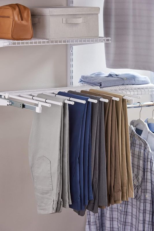 Photo 1 of  Rubbermaid Configurations Pants Rack, Holds 7 Pairs of Pants, Non-Slip, Closet Organization and Storage White Sliding Pants Rack