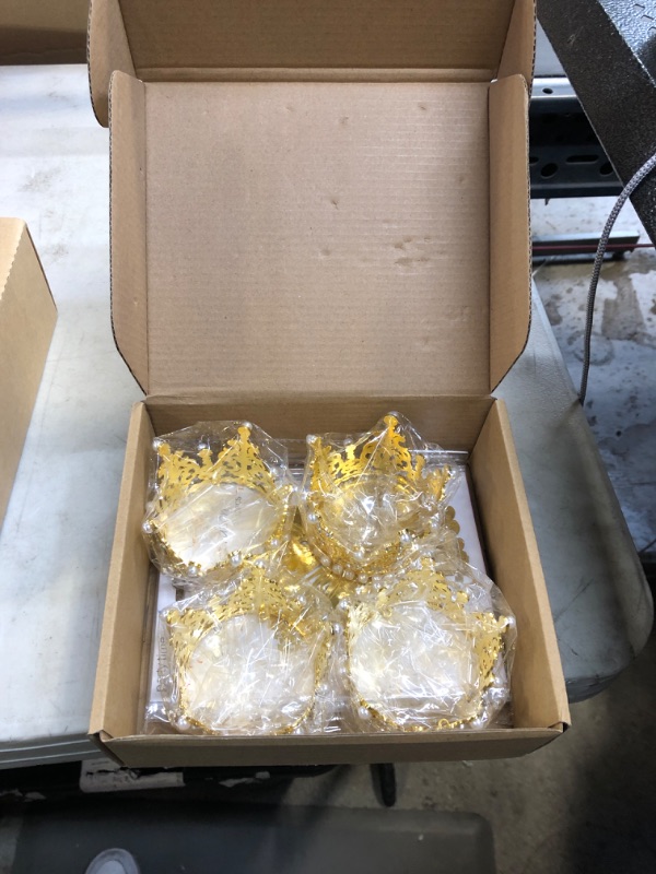 Photo 1 of Kigley 40 Pcs Crown Cake Topper Set Including 4 Pcs Mini Crown Cake Topper 36 Pcs Gold Butterfly for Flower Arrangements Gold Crown for Cake Gold 3D Butterfly for Cake Feast Girl Women Baby Shower