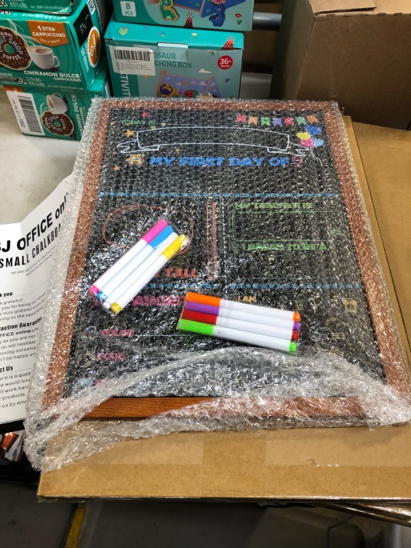 Photo 1 of Back to School Board with Wooden Frame - 16 X 12 Inches Double Sided Small Chalkboards Sign, First and Last Day of Shool Board for Preschool, Kindergarten and 1st Grade Black 16"x12"