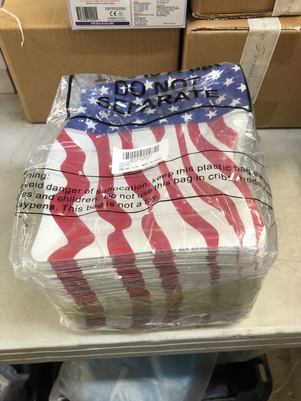 Photo 2 of 200 Pcs Patriotic Party Paper Plates 4th of July Disposable Plates American Flag Dessert Plate USA Independence Day Party Supplies Serving Dish Tray for Celebration Serveware Party Decoration (Flag)