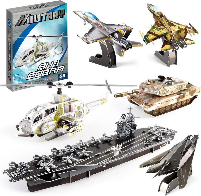 Photo 1 of deAO 3D Puzzle with Aircraft Carrier Helicopter Tank Plane Puzzle Toys,6 Piece Set Amry Toys Military Toys Puzzles Assembly Building Model Kits, STEM DIY Puzzle for Boys Girls Kids
