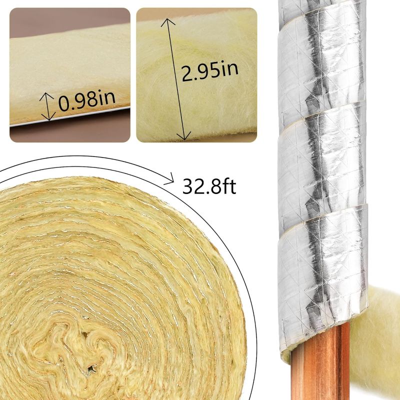 Photo 1 of 32.8 FTx 3 in Foiled Back Fiberglass Pipe Insulation Wrap,Pipe Insulation Foam Wrap Tape Ceramic Water Pipe Insulation Wrap for Outdoor Indoor Pipe Insulation Wrap Freezing Weather (1 Pack)
