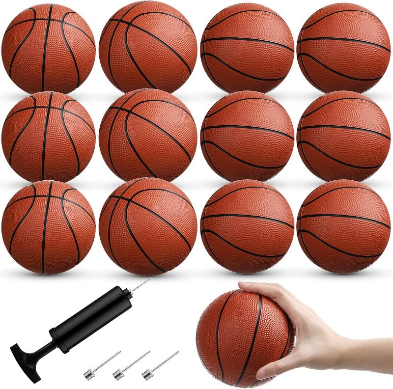 Photo 1 of 12 Pcs 5 Inch Mini Basketball Set Size 1 Small Basketball for Kids Rubber Mini Hoop Basketball with Air Pump for Toddlers Kids Teenagers Throwing Shooting Pool Indoors and Outdoors
