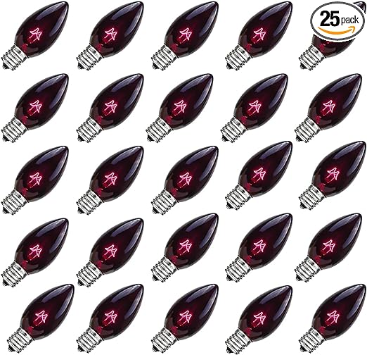 Photo 1 of SUNSGNE C7 Halloween Replacement Bulbs 25 Pack, Black Light Purple Light Bulbs for Outdoor Patio Indoor Christmas Halloween String Lights, E12 Candelabra Base, 5 Watt, Dark Purple
