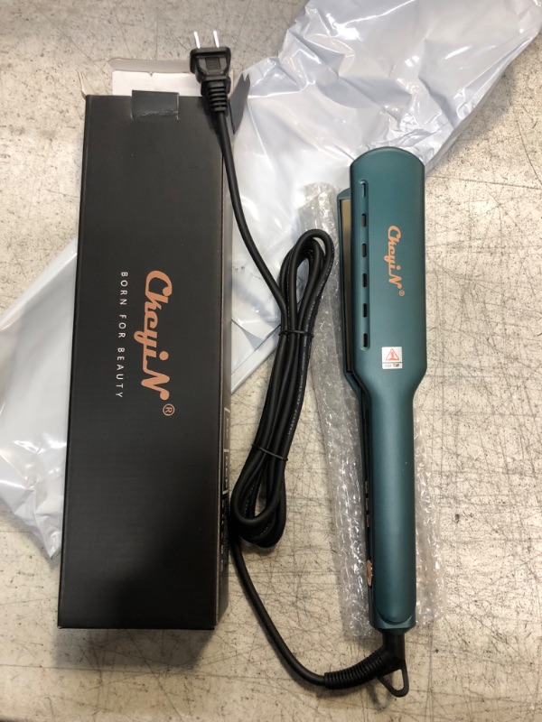 Photo 2 of CkeyiN Hair Straightener, 1.75 Inch Professional Wide Plate Tourmaline Ceramic Flat Iron, 30s Instant Heating Straightening Iron with Adjustable Temp, Anti-Static Hair Iron for All Hair Types (Green)
