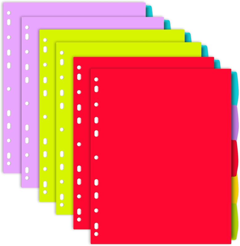Photo 1 of INFUN 5-Tab Dividers for 3 Ring Binder - 30 PCS,Multicolor Plastic Binder Dividers with Tabs?Binder Dividers with 11 Holes - 6 Sets
