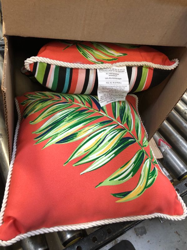 Photo 2 of 16 in. Maui Palm Square Outdoor Throw Pillow (2-Pack)