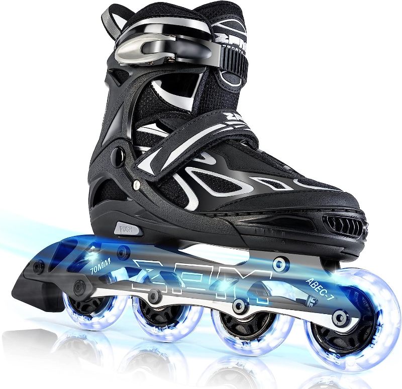 Photo 1 of 2PM SPORTS Vinal Girls Adjustable Flashing Inline Skates, All Wheels Light Up, Fun Illuminating Skates for Kids and Men XL
