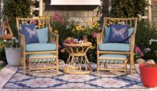 Photo 1 of Style Selections 5-Piece Woven Patio Conversation Set with Blue Cushions
