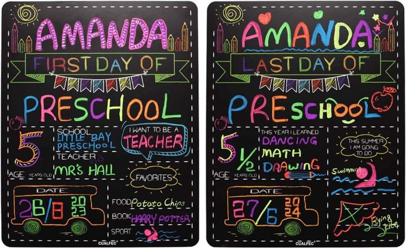 Photo 1 of 2 PACK Personalized First Day and Last Day of School Sign 13" x 16" Large Chalkboard Style Photo Prop Back to School Supplies - 4 Pcs (2 packs of 2)