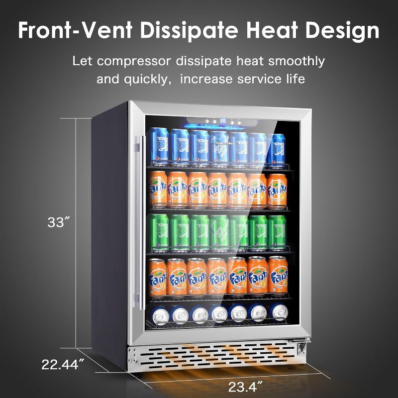 Photo 1 of  Beverage Refrigerator 175 Cans Under Counter Beer Cooler 24 inch Quiet Built-in or Freestanding Beverage Fridge Glass Door Auto Defrost 5 Removable Shelves for Home Bar Office