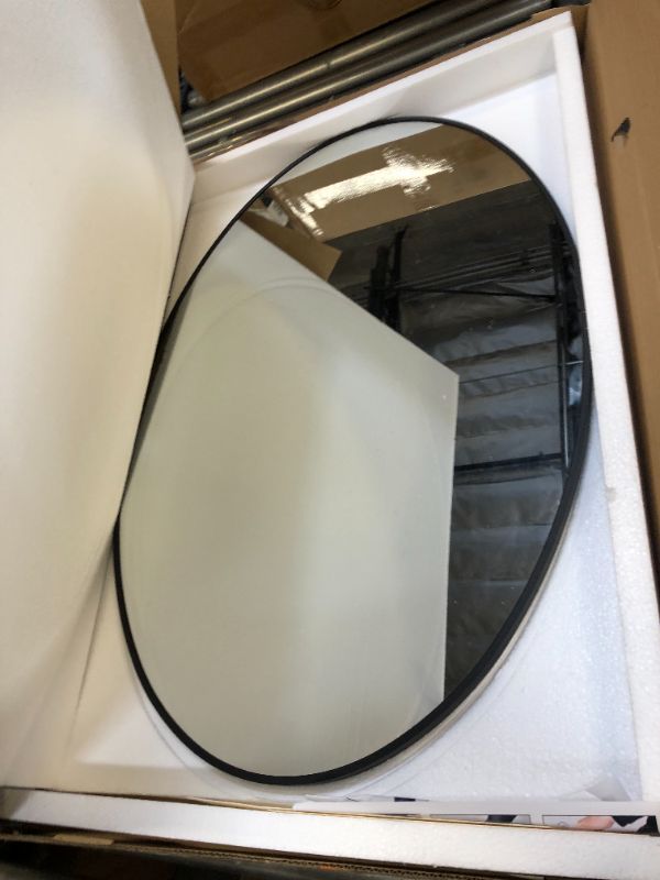 Photo 2 of 24 in. x 36 in. Oval Black Classic Aluminum Alloy Framed Wall Mirror
