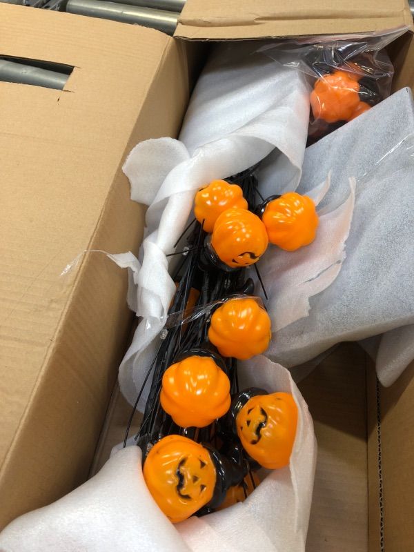 Photo 1 of [Timer] 6 Ft High Halloween Tree Black Tree with 96 Orange LED Lights & 24 DIY Pumpkin Ornaments Artificial Spooky Tree for Halloween Decoration Outdoor Indoor Home(4 Ground Stakes/Adapter)
