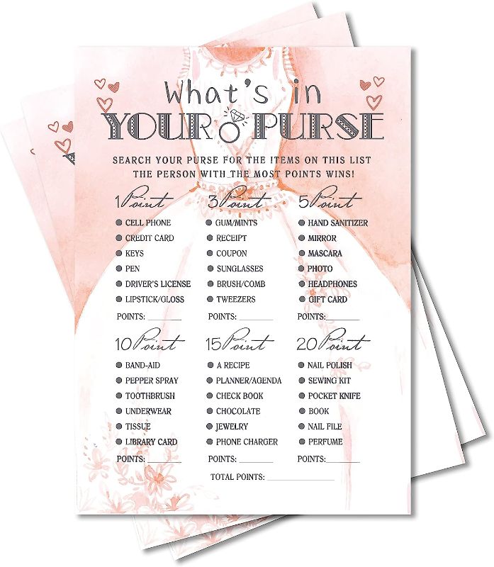 Photo 2 of ""3 PACK"""   Bridal Shower Games, Wedding Party Games, (What's in Your Purse), Bridal Shower Decorations, Gift – 30 Cards per Set (Suit009)