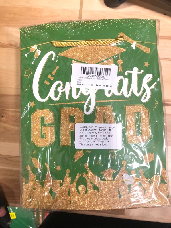 Photo 2 of 12 Pieces 2023 Graduation Gift Bags Congrats Grad Bags Party Favor Bags with Handles Graduation Treat Paper Bags for Graduation Day Grad Party Supplies Decorations, 8 x 6 x 3 Inches GREEN GOLD