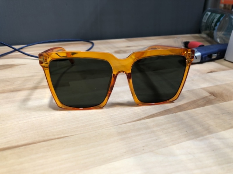 Photo 1 of Gleyemor Women's sunglass.la Oversize Horn Rimmed Cat Eye Sunglasses Neutral Colored Square (Orange/G15 Green)