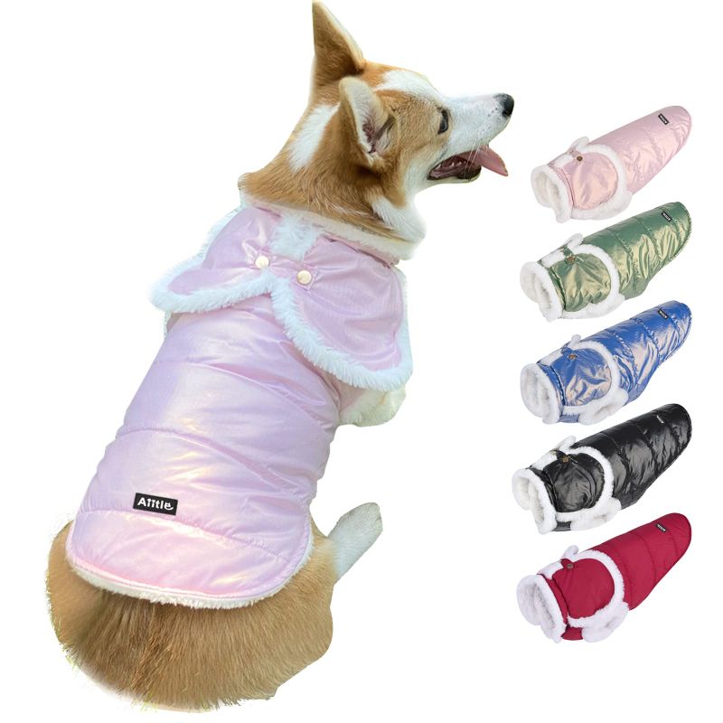 Photo 1 of AIITLE Cloak Design Dog Winter Coat - Waterproof Windproof Pearlescent Fabric Dog Jacket - Leash Hole Design Dog Winter Coat with Harness - Cold Weather Dog Apparel for Small Medium Large Dogs Pink S