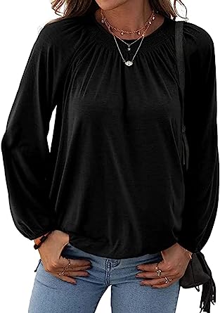 Photo 1 of Halife Women’s Long Sleeve Tops Pleated Casual Loose Blouses T Shirts
